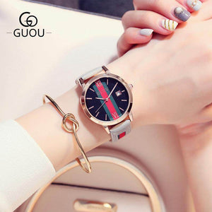 GUOU 8082 Fashion Retro Leather Belt Watch Waterproof Calendar Women's Watch Roman Quartz Watch Women