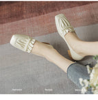 2022 shallow mouth shoes medium thick heel pleated female pearl soft all-match square toe thick heel shoes for women 1366-11