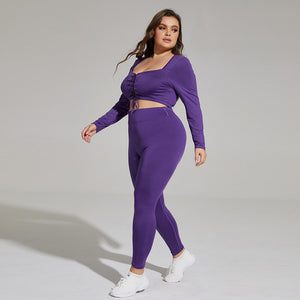 New plus Size Women Yoga Wear Lace-up Cutout Exercise Running Yoga Breathable Two-Piece Set yoga sports outdoor clothing S28