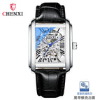 CHENXI Square Skeleton Automatic Mechanical Watch Men's fashion Leather Waterproof men's casual Watch CX-8816