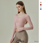 New Yoga Clothes with Chest Pad Quick-Drying Clothes Fitness Long-Sleeved T-shirt Sports Training Beauty Back Top for Women 237