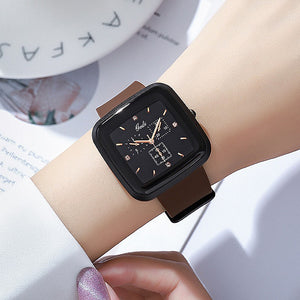 Gedi 51065 style square simple leisure silicon tape large dial fashion student quartz watch female