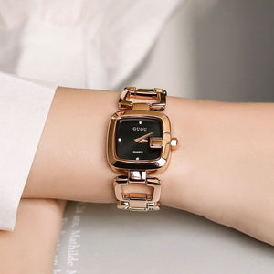 GUOU 8190 Small Dial 25MM Women Watch Quartz Movement Waterproof Gold Plated Steel Strap Simple Ladies Wristwatches