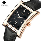 WWOOR Men's watch Square Dial Leather Strap waterproof Quartz 8017 watch