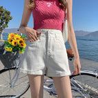 JEANS color denim shorts women's 2022 new high-waisted slim A-word loose double-button shorts 055