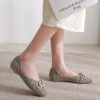 Women's square shoes spring 2022 New women's metal buckles fashion student's office lady shoes 555-4