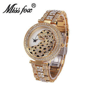 Miss fox leopard diamond-studded steel belt personalized fashion ladies watch high-end waterproof quartz watch v227