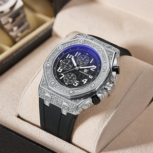 KIMSDUN Gypsophila watch men's diamond multi-function three-eye chronograph waterproof quartz watch men's watch K-1225B