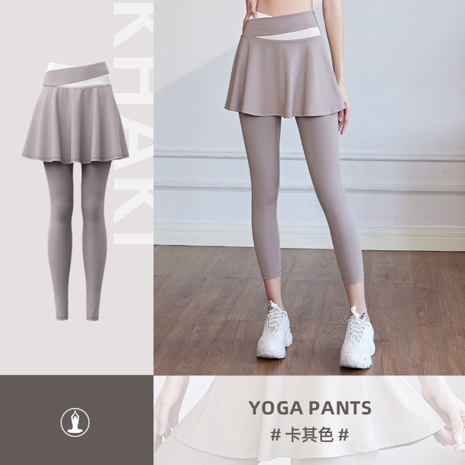 Yoga pants Color Matching Fitness Exercise Running Dance sports leggings High Waist Hip Lift Tight Anti-Exposure Thigh-Length skirt pants Yoga Pants JYMk033