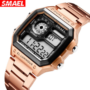 SMAEL 1818 New Men's Stainless Steel Band Watch Business Waterproof Simple Fashion Led Multifunctional Electronic Watch