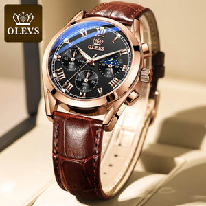2021New OLEVS Mens Watches Fashion Business Waterproof Quartz Wrist Watch Men Top Brand Luxury Leather Strap Sport Clock men's casual