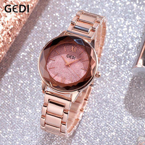 GEDI 81006 Fashion Casual Watch Korean Starry Sky Women Elegant Luxury Stainless Steel Waterproof Ladies Dress Analog Quartz Wristwatch