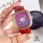 Guou 8150 Large Square Dial Watches Calendar Watches Hight Quality Genuine Leather Luxury Lady Gift Quartz Wristwatches