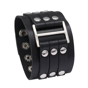 Men's Punk Wide Genuine Leather Big Buckle Rivet Cuff Wristband Bracelet Bangle Punk Style Men's Wide Leather Bracelet