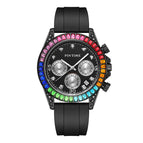 PINTIME Watch for men Six-Pin Colorful Crystals Silicone fashion Calendar quartz men's Watch 2742