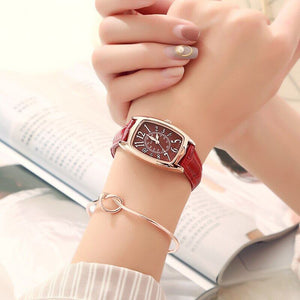 GUOU 8212 Fashion Brand Rectangle Leather Quartz Watch Clock Women Dress Rose Gold Wrist Watches For Woman Ladies Girls