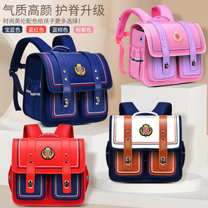High quality new pupils school bag for girls British style one-piece open Horizontal design children's schoolbag 6-12 years old ridge protection student backpack pink