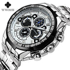 WWOOR 8013 Luxury Brand Men's Watches Stainless Steel Strap Sports 50M Waterproof Watch Male Quartz Watch Leisure Watch
