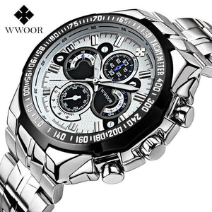 WWOOR 8013 Luxury Brand Men's Watches Stainless Steel Strap Sports 50M Waterproof Watch Male Quartz Watch Leisure Watch