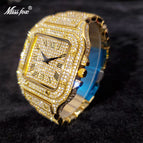 Missfox gold Roman high-end hip-hop star-studded diamond square men's watch fashion quartz watch V324