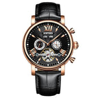 KINYUED Automatic Skeleton Mechanical Watch Fashion Leather Waterproof Men's Watch JYD-J017