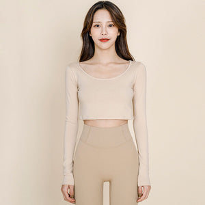 2021 Yoga suit Autumn long sleeve top women's short thin fitness suit training suit sportswear T-shirt QD57