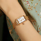 EAVANLIN 1895 Rose Gold Square Watch for Women Quartz Movement Mesh Steel Strap Ladies Rectangle Wristwatches Waterproof Fashion Female Clocks