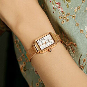 EAVANLIN 1895 Rose Gold Square Watch for Women Quartz Movement Mesh Steel Strap Ladies Rectangle Wristwatches Waterproof Fashion Female Clocks