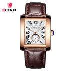 CHENXI men's casual watch fashion leather calendar square quartz needle and figure watch CX-063A