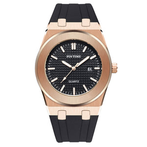 Pintime Men's Silicone Strap Wrist Watch Sports Casual Large Dial Fashion Waterproof Quartz Watch 2065