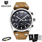 BENYAR 5112 Sport Chronograph Men's Watches Fashion Military Waterproof Leather Luxury Brand Quartz Male Wristwatch