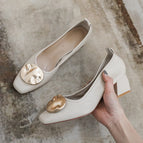 Square toe single shoes women's 2022 new single shoes casual soft shallow mouth metal women's thick heel Korean version 616-3