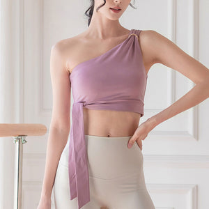 New High Elastic Fitness Yoga Clothes One Shoulder Sports Bra Vest Women's Beauty Back Short Top Yoga Clothes Women's Summer A054