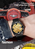 Forsining Men's Fashion Casual Hollow Waterproof Mesh Belt Carved Automatic Mechanical men casual Watch SLZe256