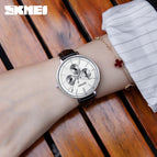 Skmei women's watch fashion six needle leather lady watch retro wind leather round women's watch quartz watch