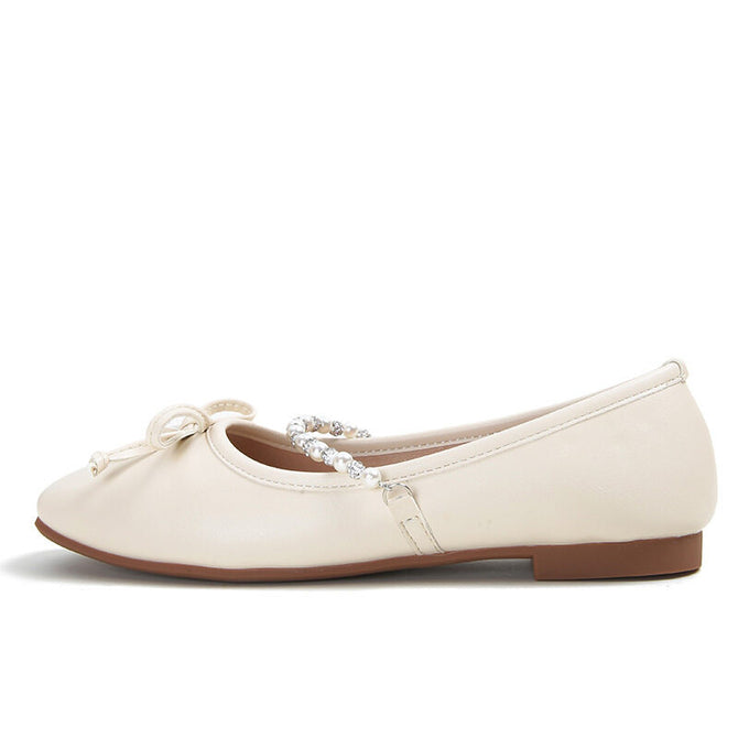 Women shoes Sheii Square Toe Bow Pearl Rhinestone Chain Mary Jane Shoes office lady casual shoes N1-105