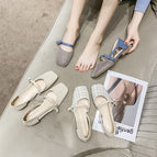 2022 new low-heeled fashion toe sandals women's hollow flat-bottomed square-toe shoes women's 168-6