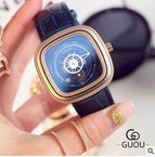 Guou 8150 Large Square Dial Watches Calendar Watches Hight Quality Genuine Leather Luxury Lady Gift Quartz Wristwatches