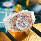 ONOLA Men's watch New Rainbow Diamond Automatic Mechanical Watch Men's Silicone Band Waterproof Watch ON3834D