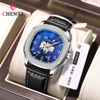 CHENXI new leather high-end square mechanical watch men's waterproof luminous automatic hollow mechanical watch CX-8813