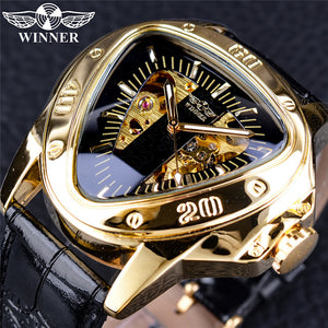 Winner European American Style Men's Fashion Casual Hollow Triangle Large Dial Automatic Mechanical men Watch SLZg65