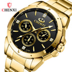 CHENXI Gold Couple Watch 019a Hot Selling Product Three Eyes Men and women Business quartz Watch XZ-019A full gold