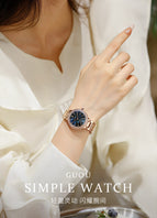 GUOU 8141 Rhinestone Women's Watches Temperament Simple Two-pin Half Women's Watch Fashion Blue Glass Rose Steel Band Watch for Women