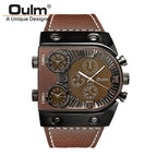 Oulm European and American large dial men's quartz watch multi-time zone watch fashion personality quartz men's watch HP9315B belt watch