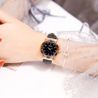 GUOU 6603 Sky Luxury Rose Mesh Steel Leather Quartz Analog Waterproof Watch Sky Stars Dial WristWatches Gifts for Women