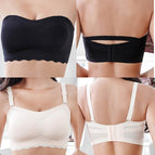 Plus size Strapless bra large size gathered anti-slip thin bra anti-drop no wire invisible wireless lace underwear