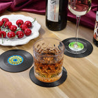 6pc Record Cup Plastic Retro Disk Cup Mat Anti-slip Coffee Coasters Heat Resistant Drink Mug Mat Table Placemat Holder Home Deco