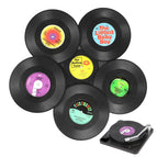 6pc Record Cup Plastic Retro Disk Cup Mat Anti-slip Coffee Coasters Heat Resistant Drink Mug Mat Table Placemat Holder Home Deco