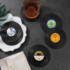 6pc Record Cup Plastic Retro Disk Cup Mat Anti-slip Coffee Coasters Heat Resistant Drink Mug Mat Table Placemat Holder Home Deco