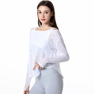 2022 spring and summer new yoga clothes tops loose and thin long-sleeved blouses thin section moisture-absorbing breathable large size fitness clothes 8319